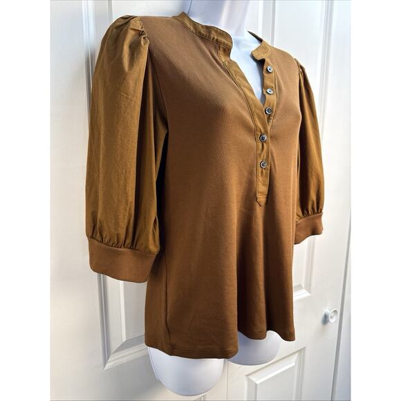 Veronica Beard Brown Coralee Cotton Blend Puff Sleeve Womens Blouse Top Size M - Picture 2 of 10